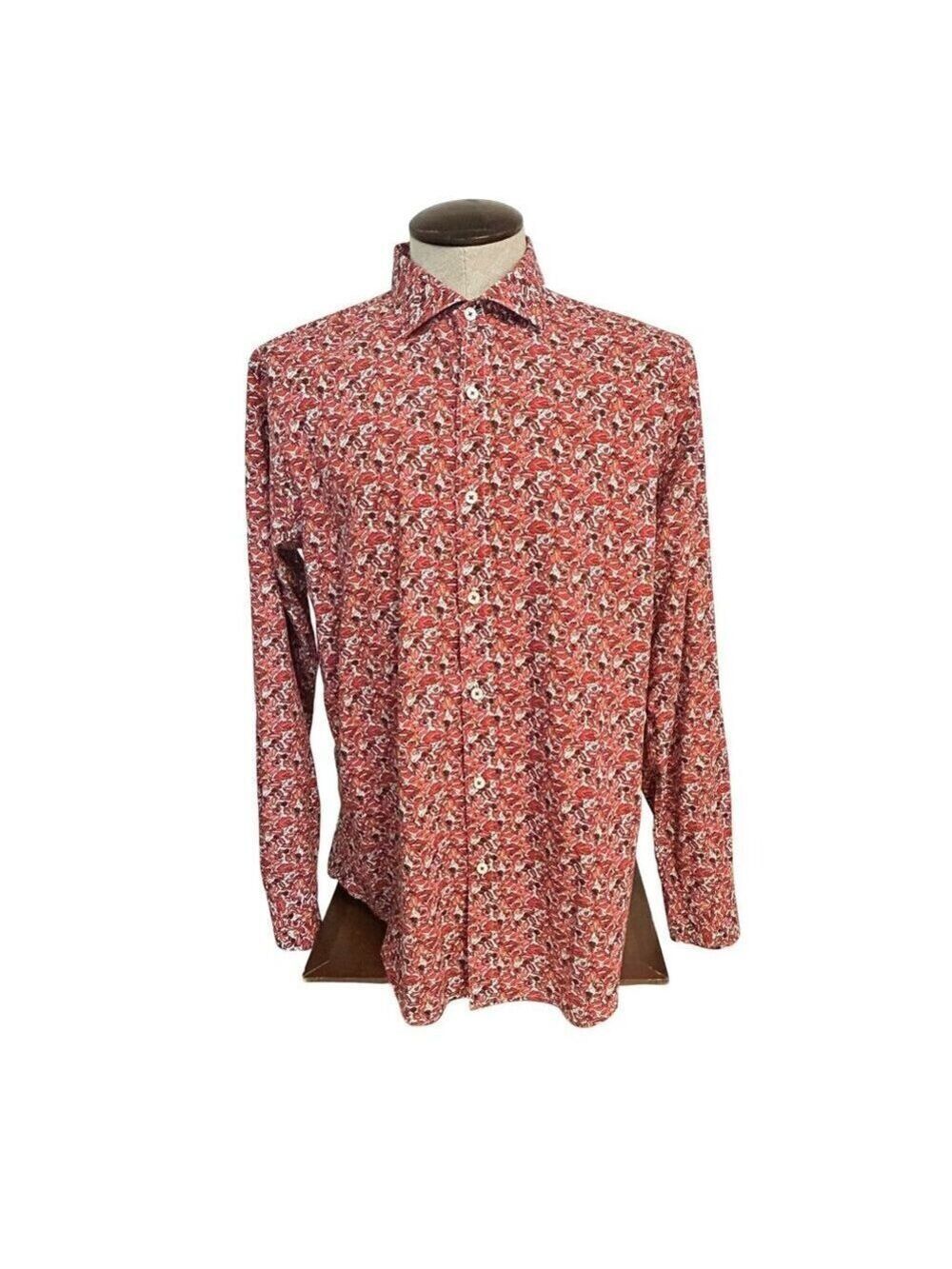 Men's BUGATCHI Red Orange Pink + Lips Shirt Shaped Fit Large